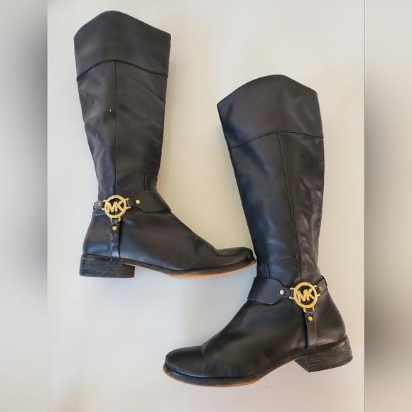 Michael Kors Fulton Harness Riding Boots Pull On Tall Black Rain Snow Size 10 M - Picture 8 of 15